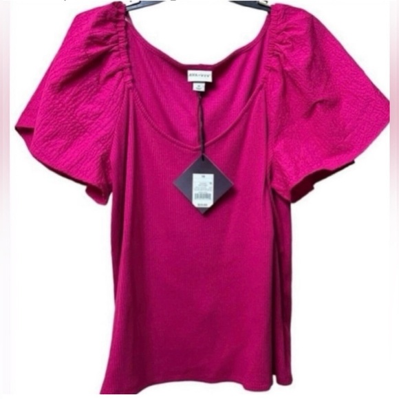 Ava & Viv Tops - NWT Ava & Viv women’s 3X magenta pink flutter sleeve scoop neck stretchy blouse